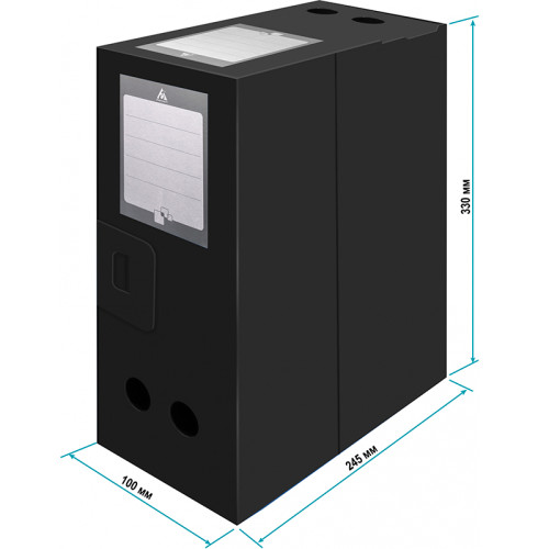 Архивный короб Бюрократ, вырубная застежка, 330x100x245 мм, 800 мкм, пластик, черная