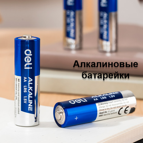 Батарейки DELI Alkaline, LR6, 1.5V, AA, 4 штуки в блистере Батарейки DELI Alkaline, LR6, 1.5V, AA, 4 штуки в блистере