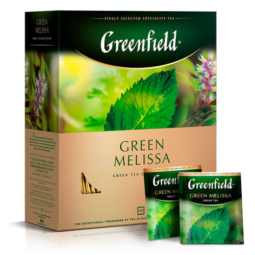 Чай Greenfield Green Melissa зеленый с мятой и мелиссой, 100 пакетиков
