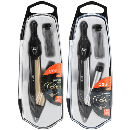 Циркуль Deli "Orbit" G203, 2 предмета, пластиковый футляр, ассорти Циркуль Deli "Orbit" G203, 2 предмета, пластиковый футляр, ассорти