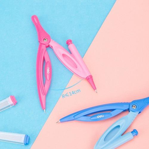 Циркуль Deli "Pioneer", 2 предмета, пластиковый футляр, ассорти 