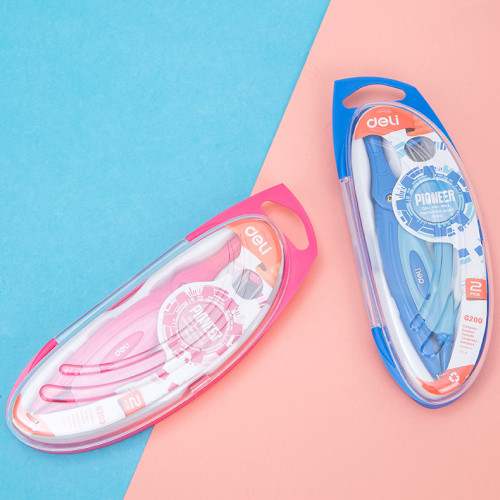 Циркуль Deli "Pioneer", 2 предмета, пластиковый футляр, ассорти 