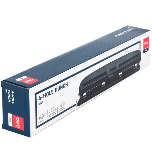 Дырокол DELI, до 10 листов, на 4 отверстия,  металлический корпус, ассорти