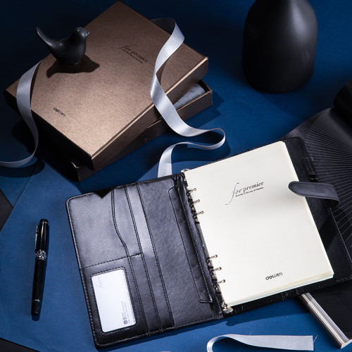 Ежедневник недатированный Deli А5, 240 страниц, на кольцах, кожзам,  черный