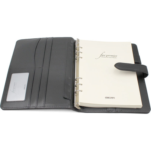 Ежедневник недатированный Deli А5, 240 страниц, на кольцах, кожзам,  черный