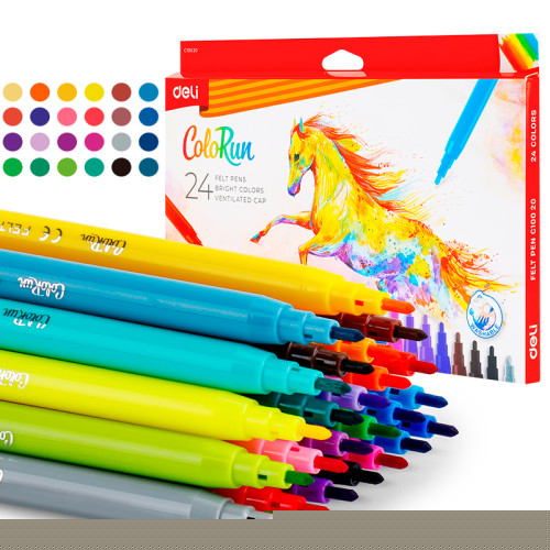 Фломастеры Deli "ColoRun", 24 цвета, картон Фломастеры Deli "ColoRun", 24 цвета, картон