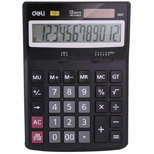 Калькулятор настольный DELI "1507" 12 разрядный, 168х123х30 мм, черный