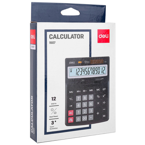 Калькулятор настольный DELI "1507" 12 разрядный, 168х123х30 мм, черный