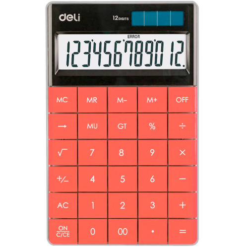Калькулятор настольный DELI "1589" 12 разрядный, 166х104х15 мм, красный
