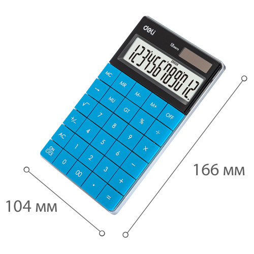 Калькулятор настольный DELI "1589" 12 разрядный, 166х104х15  мм, синий