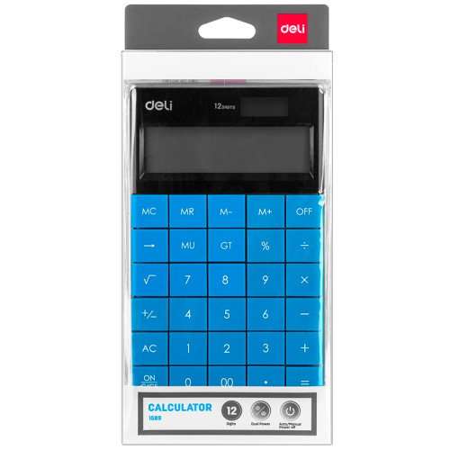 Калькулятор настольный DELI "1589" 12 разрядный, 166х104х15  мм, синий