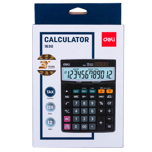 Калькулятор настольный DELI "1630" 12 разрядный, 188х140х40  мм, черный