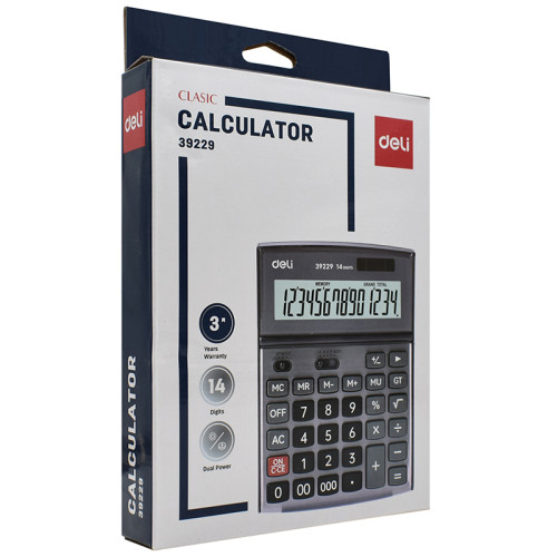 Калькулятор настольный DELI "39229" 14 разрядный, 190х139х37 мм, серый