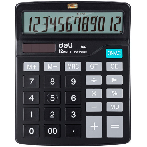 Калькулятор настольный DELI "E837" 12 разрядный, 150х120х52 мм, черный