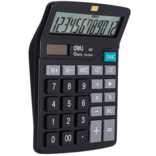 Калькулятор настольный DELI "E837" 12 разрядный, 150х120х52 мм, черный