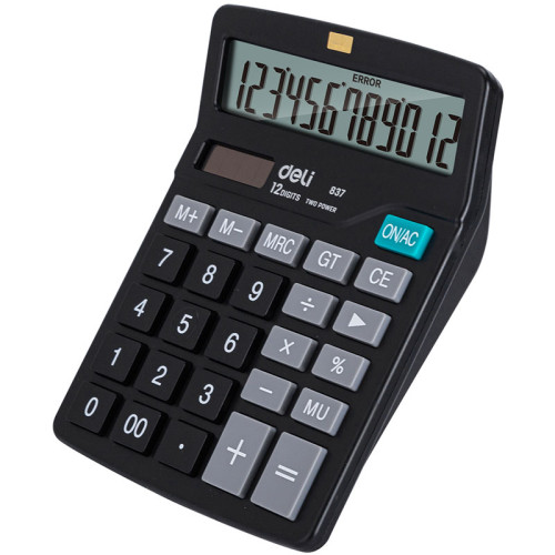Калькулятор настольный DELI "E837" 12 разрядный, 150х120х52 мм, черный