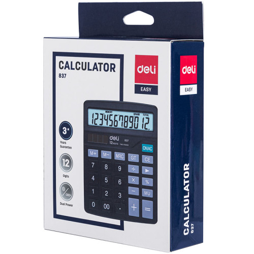 Калькулятор настольный DELI "E837" 12 разрядный, 150х120х52 мм, черный