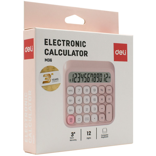Калькулятор настольный DELI "М36" 12 разрядный, 130х133х27 мм, розовый