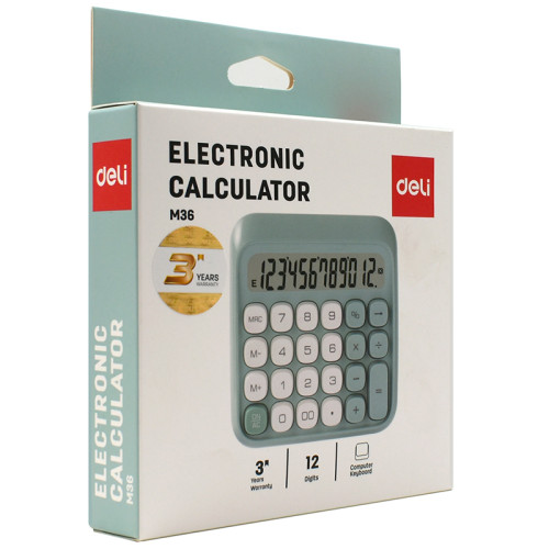 Калькулятор настольный DELI "М36" 12 разрядный, 130х133х27 мм, зеленый