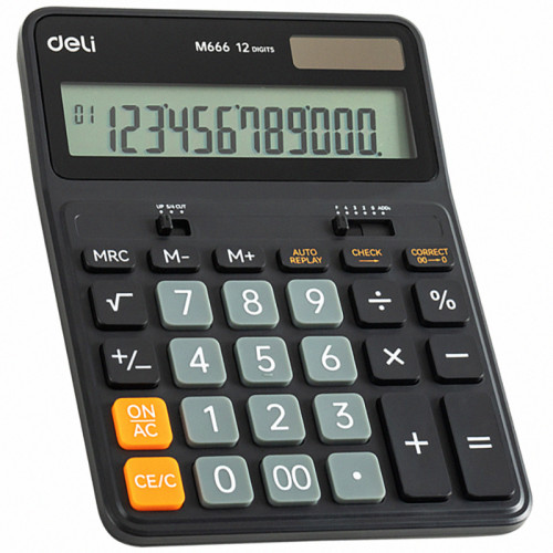 Калькулятор настольный DELI "М666" 12 разрядный, 176.4х129.8х28.4 мм, черный