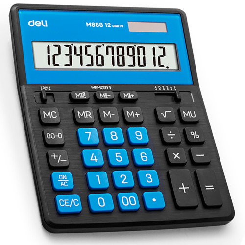 Калькулятор настольный DELI "М888" 12 разрядный, 202х159х31 мм, черный/синий