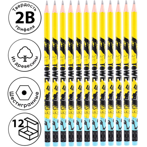 Карандаш DELI "Arti Graff", 2В, шестигранный корпус, дерево, с ластиком, ассорти