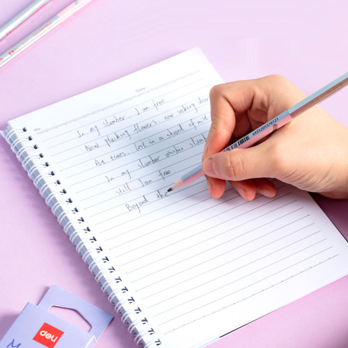 Карандаш DELI "Macaron", НВ, шестигранный корпус, пластик, с ластиком, ассорти