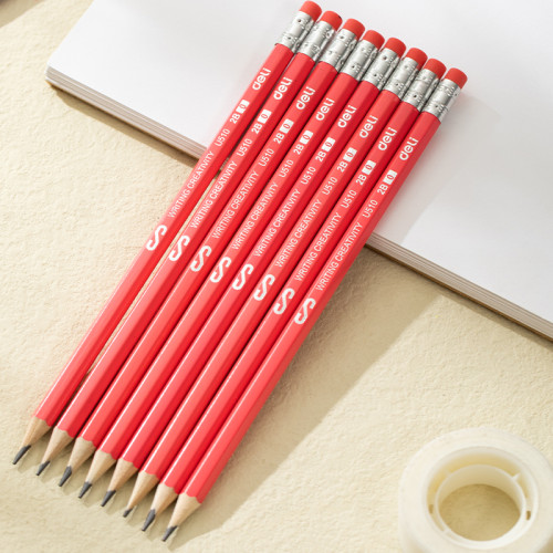 Карандаш DELI "Scribe" , 2В, шестигранный корпус, дерево, с ластиком, ассорти