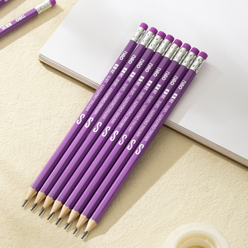 Карандаш DELI "Scribe" , 2В, шестигранный корпус, дерево, с ластиком, ассорти