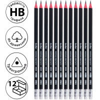 Карандаш DELI "Scribe", НВ, трехгранный корпус, дерево, с ластиком, черный