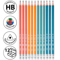 Карандаш DELI "Think", НВ, трехгранный корпус, пластик, с ластиком, ассорти