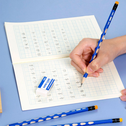 Карандаш DELI "U-Touch", НВ, шестигранный корпус, дерево, с ластиком, синий