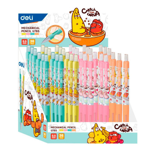 Карандаш механический DELI "Larva", 0,5 мм, с ластиком, ассорти