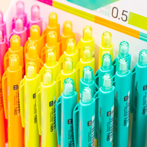 Карандаш механический DELI "Scribe", 0,5 мм, трехгранный корпус с ластиком, ассорти