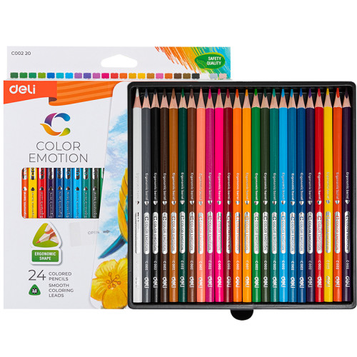 Карандаши цветные Deli "Color Emotion", 24 цвета, дерево, картон