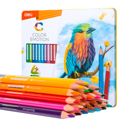 Карандаши цветные Deli "Color Emotion", 24 цвета, дерево, метал. пенал