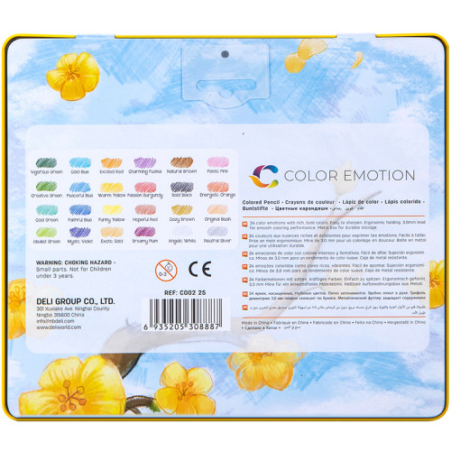 Карандаши цветные Deli "Color Emotion", 24 цвета, дерево, метал. пенал
