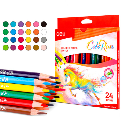 Карандаши цветные Deli "ColoRun", 24 цвета, дерево, картон