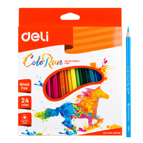 Карандаши цветные Deli "ColoRun", 24 цвета, PS, картон