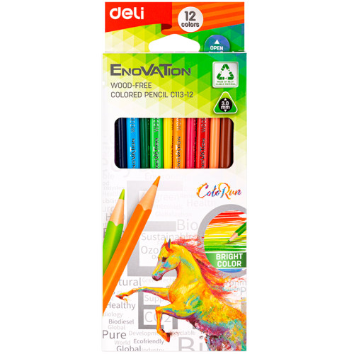 Карандаши цветные Deli "Enovation", 12 цветов, PS, картон