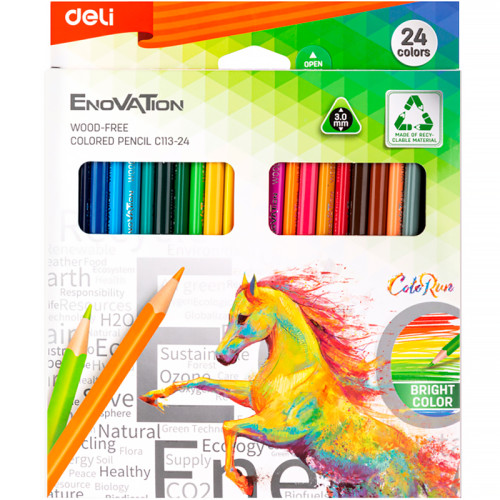 Карандаши цветные Deli "Enovation", 24 цвета, PS, картон