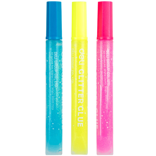 Клей-гель DELI "Explora" с блестками, 3 шт по 12 мл, неон, в блистере