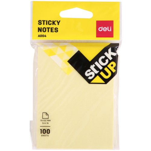 Клейкие листки DELI "Stick Up", 76х101 мм,  желтые, 100 листов