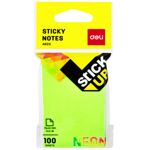 Клейкие листки DELI "Stick Up", 76х51 мм, ассорти неоновые, 100 листов