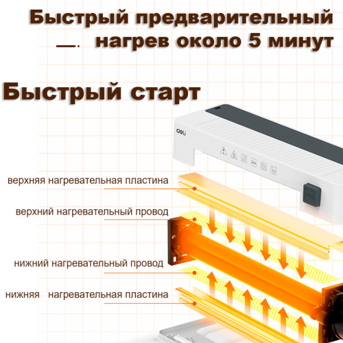 Ламинатор DELI "ET109" формат A4 (260 мм/мин), белый