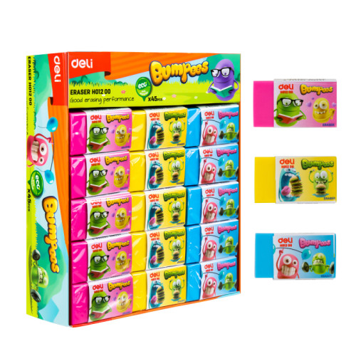 Ластик DELI "Bumpees", прямоугольный, ассорти, 40х22х12 мм