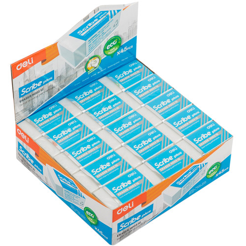 Ластик DELI "Scribe Plus", прямоугольный, белый (40х22х12 мм)