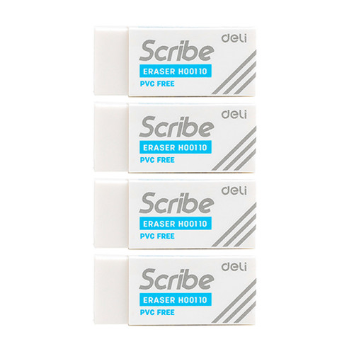Ластик DELI "Scribe", прямоугольный, белый (42х17х10 мм), 4 шт в упаковке