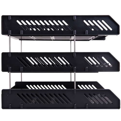 Лоток горизонтальный DELI, 3-х рядный,  пластик, черный