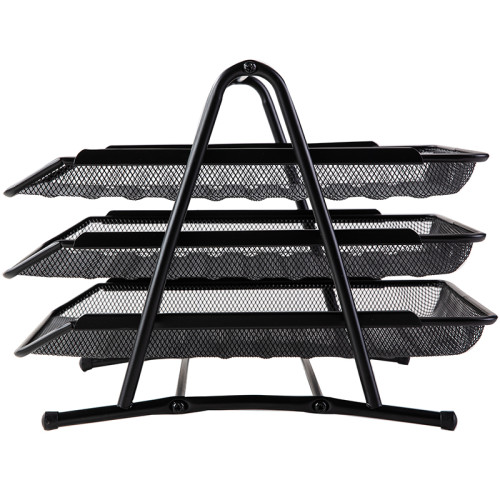 Лоток горизонтальный DELI на 3 отделения, металлический черный